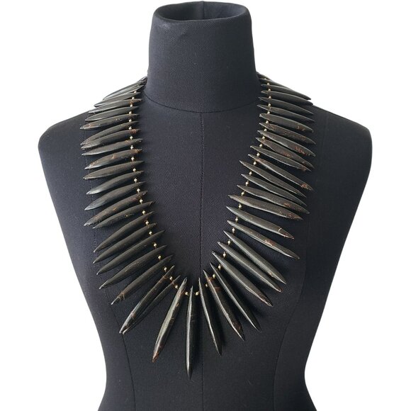 Simon Alcantara Natural Obsidian Black Spike Statement Designer Bib Necklace - Picture 1 of 12